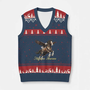 Made in America Patriotic Eagle and Horse V-Neck Knit Sweater Vest Strong American Pride Western Style TS02 Navy Red Print Your Wear
