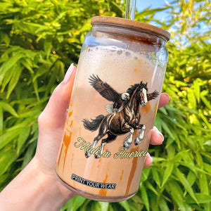 Made in America Patriotic Eagle and Horse Glass Can Strong American Pride Western Style TS02 Black Print Your Wear