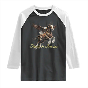Made in America Patriotic Eagle and Horse Raglan Shirt Strong American Pride Western Style TS02 Black White Print Your Wear