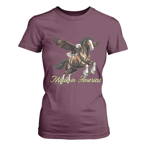 Made in America Patriotic Eagle and Horse T Shirt For Women Strong American Pride Western Style TS02 Maroon Print Your Wear