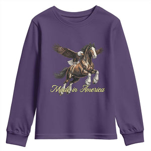 Made in America Patriotic Eagle and Horse Youth Sweatshirt Strong American Pride Western Style TS02 Purple Print Your Wear