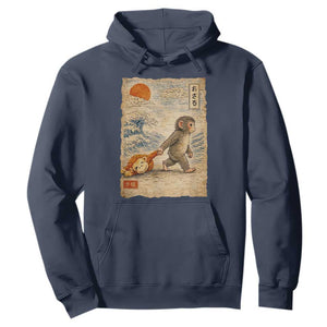 Baby Punch the Monkey Japanese Style Graphic Hoodie Dragging Plush Toy Vintage Art Gift TS02 Navy Print Your Wear