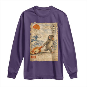 Baby Punch the Monkey Japanese Style Graphic Long Sleeve Shirt Dragging Plush Toy Vintage Art Gift TS02 Purple Print Your Wear
