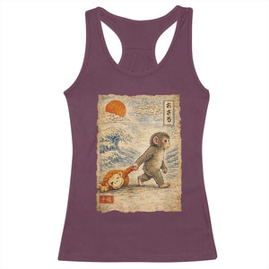 Baby Punch the Monkey Japanese Style Graphic Racerback Tank Top Dragging Plush Toy Vintage Art Gift TS02 Maroon Print Your Wear