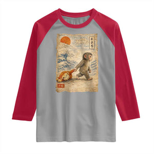 Baby Punch the Monkey Japanese Style Graphic Raglan Shirt Dragging Plush Toy Vintage Art Gift TS02 Sport Gray Red Print Your Wear