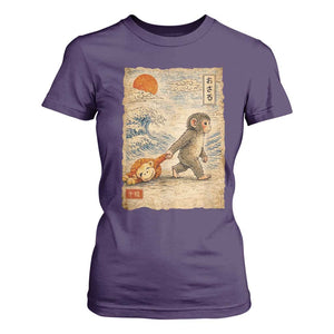 Baby Punch the Monkey Japanese Style Graphic T Shirt For Women Dragging Plush Toy Vintage Art Gift TS02 Purple Print Your Wear