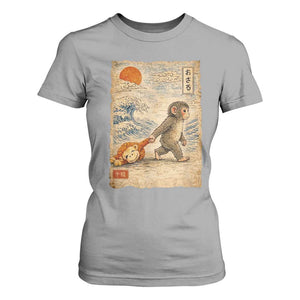 Baby Punch the Monkey Japanese Style Graphic T Shirt For Women Dragging Plush Toy Vintage Art Gift TS02 Sport Gray Print Your Wear
