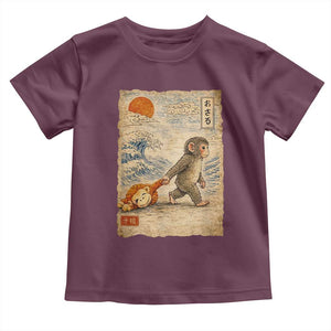 Baby Punch the Monkey Japanese Style Graphic Toddler T Shirt Dragging Plush Toy Vintage Art Gift TS02 Maroon Print Your Wear