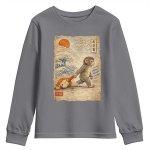 Baby Punch the Monkey Japanese Style Graphic Youth Sweatshirt Dragging Plush Toy Vintage Art Gift TS02 Charcoal Print Your Wear