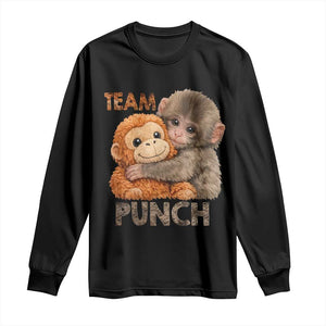 Team Punch Viral Baby Monkey Long Sleeve Shirt Cute Monkey Hugging Plush Toy Internet Trend Gift TS02 Black Print Your Wear
