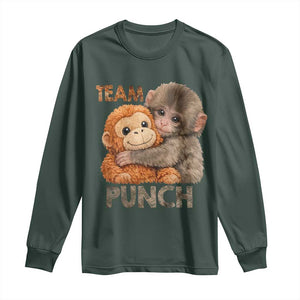 Team Punch Viral Baby Monkey Long Sleeve Shirt Cute Monkey Hugging Plush Toy Internet Trend Gift TS02 Dark Forest Green Print Your Wear