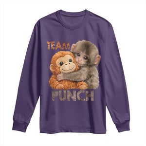 Team Punch Viral Baby Monkey Long Sleeve Shirt Cute Monkey Hugging Plush Toy Internet Trend Gift TS02 Purple Print Your Wear
