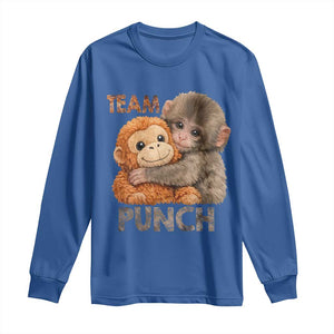 Team Punch Viral Baby Monkey Long Sleeve Shirt Cute Monkey Hugging Plush Toy Internet Trend Gift TS02 Royal Blue Print Your Wear