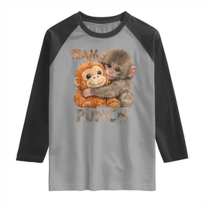 Team Punch Viral Baby Monkey Raglan Shirt Cute Monkey Hugging Plush Toy Internet Trend Gift TS02 Sport Gray Black Print Your Wear