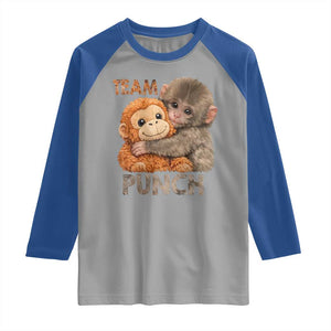 Team Punch Viral Baby Monkey Raglan Shirt Cute Monkey Hugging Plush Toy Internet Trend Gift TS02 Sport Gray Royal Print Your Wear