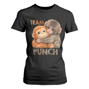 Team Punch Viral Baby Monkey T Shirt For Women Cute Monkey Hugging Plush Toy Internet Trend Gift TS02 Black Print Your Wear