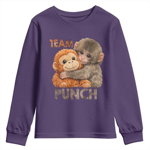 Team Punch Viral Baby Monkey Youth Sweatshirt Cute Monkey Hugging Plush Toy Internet Trend Gift TS02 Purple Print Your Wear