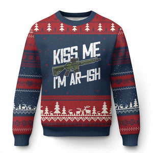 Kiss Me Im ARish Funny St Patricks Day Ugly Christmas Sweater Tactical Irish Humor for Gun Enthusiasts TS02 Navy Red Print Your Wear