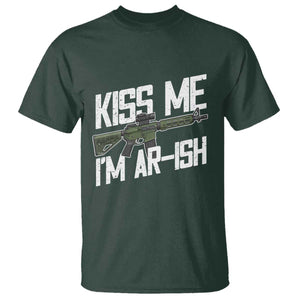 Kiss Me Im ARish Funny St Patricks Day T Shirt Tactical Irish Humor for Gun Enthusiasts TS02 Dark Forest Green Print Your Wear