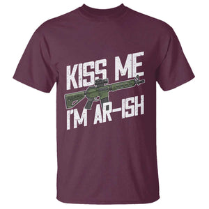 Kiss Me Im ARish Funny St Patricks Day T Shirt Tactical Irish Humor for Gun Enthusiasts TS02 Maroon Print Your Wear
