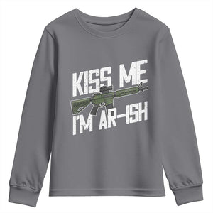 Kiss Me Im ARish Funny St Patricks Day Youth Sweatshirt Tactical Irish Humor for Gun Enthusiasts TS02 Charcoal Print Your Wear