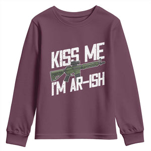 Kiss Me Im ARish Funny St Patricks Day Youth Sweatshirt Tactical Irish Humor for Gun Enthusiasts TS02 Maroon Print Your Wear