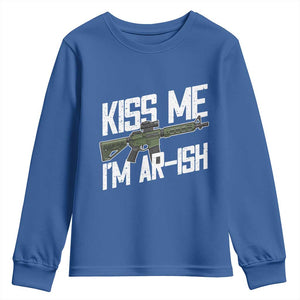 Kiss Me Im ARish Funny St Patricks Day Youth Sweatshirt Tactical Irish Humor for Gun Enthusiasts TS02 Royal Blue Print Your Wear