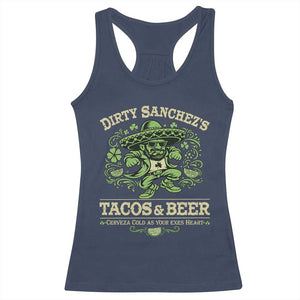 Dirty Sanchezs Tacos and Beer Funny Fiesta Racerback Tank Top Cerveza Cold as Your Exes Heart Mexican Party Humor TS02 Navy Print Your Wear