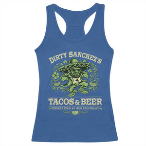 Dirty Sanchezs Tacos and Beer Funny Fiesta Racerback Tank Top Cerveza Cold as Your Exes Heart Mexican Party Humor TS02 Royal Blue Print Your Wear