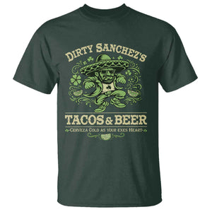 Dirty Sanchezs Tacos and Beer Funny Fiesta T Shirt Cerveza Cold as Your Exes Heart Mexican Party Humor TS02 Dark Forest Green Print Your Wear