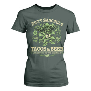 Dirty Sanchezs Tacos and Beer Funny Fiesta T Shirt For Women Cerveza Cold as Your Exes Heart Mexican Party Humor TS02 Dark Forest Green Print Your Wear