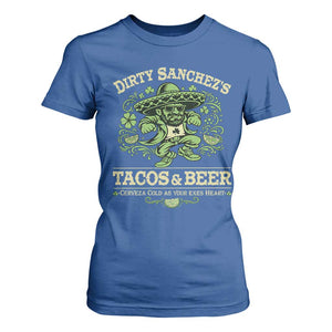 Dirty Sanchezs Tacos and Beer Funny Fiesta T Shirt For Women Cerveza Cold as Your Exes Heart Mexican Party Humor TS02 Royal Blue Print Your Wear