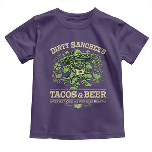 Dirty Sanchezs Tacos and Beer Funny Fiesta Toddler T Shirt Cerveza Cold as Your Exes Heart Mexican Party Humor TS02 Purple Print Your Wear