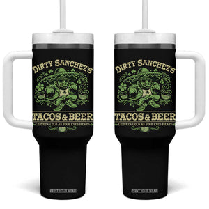 Dirty Sanchezs Tacos and Beer Funny Fiesta Tumbler With Handle Cerveza Cold as Your Exes Heart Mexican Party Humor TS02 One Size: 40 oz Black Print Your Wear