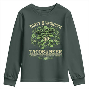 Dirty Sanchezs Tacos and Beer Funny Fiesta Youth Sweatshirt Cerveza Cold as Your Exes Heart Mexican Party Humor TS02 Dark Forest Green Print Your Wear