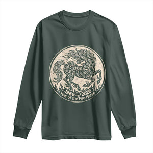 Year of the Fire Horse 1966 2026 Graphic Long Sleeve Shirt 60 Years Chinese Zodiac Horse Vintage Style TS02 Dark Forest Green Print Your Wear