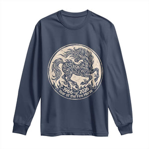 Year of the Fire Horse 1966 2026 Graphic Long Sleeve Shirt 60 Years Chinese Zodiac Horse Vintage Style TS02 Navy Print Your Wear