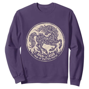 Year of the Fire Horse 1966 2026 Graphic Sweatshirt 60 Years Chinese Zodiac Horse Vintage Style TS02 Purple Print Your Wear