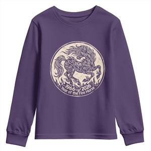 Year of the Fire Horse 1966 2026 Graphic Youth Sweatshirt 60 Years Chinese Zodiac Horse Vintage Style TS02 Purple Print Your Wear