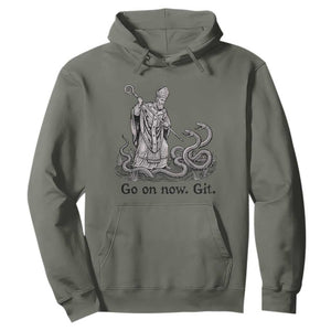 Go On Now Git Funny Saint Patrick Banishing Snakes Hoodie Irish History Humor St Patricks Day TS02 Military Green Print Your Wear
