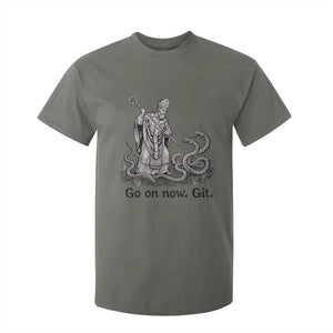 Go On Now Git Funny Saint Patrick Banishing Snakes T Shirt For Kid Irish History Humor St Patricks Day TS02 Military Green Print Your Wear