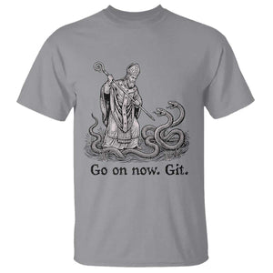 Go On Now Git Funny Saint Patrick Banishing Snakes T Shirt - Irish History Humor St Patricks Day TS02 Sport Gray Print Your Wear
