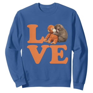 Love Punch the Baby Monkey Sweatshirt Cute Hugging Plush Toy Viral Friendship TS02 Royal Blue Print Your Wear