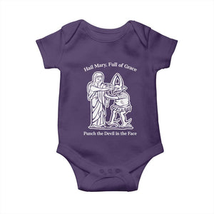 Funny Catholic Faith Humor Baby Onesie Hail Mary Full of Grace Punch the Devil in the Face TS02 Purple Print Your Wear