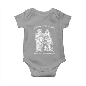 Funny Catholic Faith Humor Baby Onesie Hail Mary Full of Grace Punch the Devil in the Face TS02 Sport Gray Print Your Wear