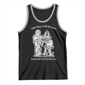 Funny Catholic Faith Humor Tank Top Hail Mary Full of Grace Punch the Devil in the Face TS02 Black Athletic Heather Print Your Wear