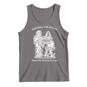 Funny Catholic Faith Humor Tank Top Hail Mary Full of Grace Punch the Devil in the Face TS02 Deep Heather Print Your Wear