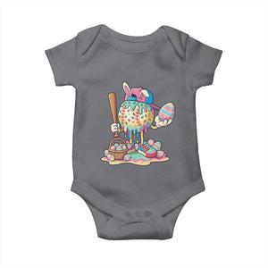 Funny Baseball Easter Bunny Graphic Baby Onesie Colorful Drip Egg Hunt Sports Mashup TS02 Charcoal Print Your Wear