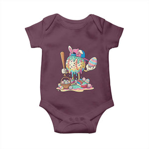 Funny Baseball Easter Bunny Graphic Baby Onesie Colorful Drip Egg Hunt Sports Mashup TS02 Maroon Print Your Wear