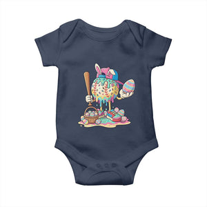 Funny Baseball Easter Bunny Graphic Baby Onesie Colorful Drip Egg Hunt Sports Mashup TS02 Navy Print Your Wear